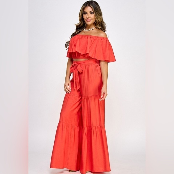 Ready for Vacay. Dark Lime Green Boho Pants & Top - Picture 2 of 4